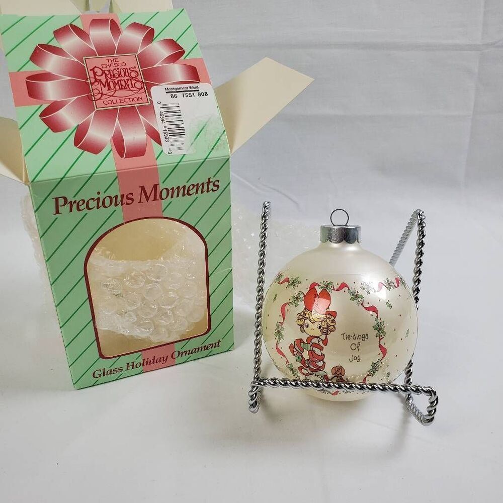 1994 Precious Moments Tidings of Joy Glass Ornament w/ Box Enesco Holiday Bow